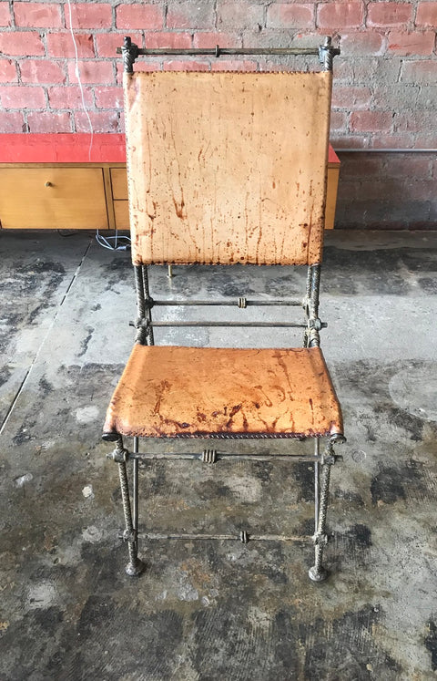 Iron &amp;  Leather Brutalist Dining Chair,  Attributed to Ilana Goor.