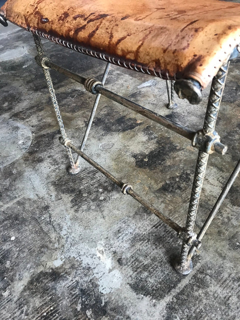 Iron &amp;  Leather Brutalist Dining Chair,  Attributed to Ilana Goor.