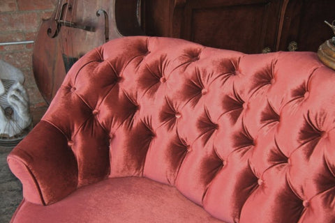 19th c. Tufted Sofa with gold leaf/Iron Planter