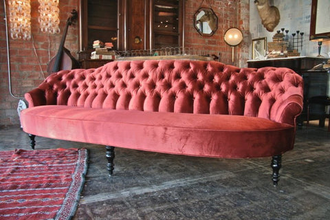 19th c. Tufted Sofa with gold leaf/Iron Planter