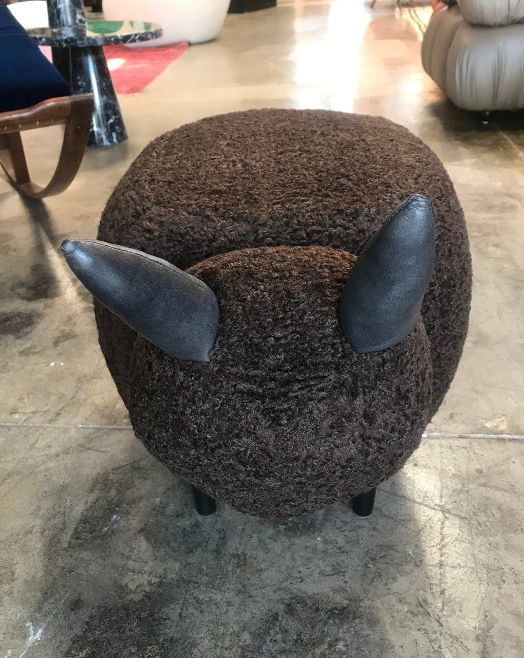 Ma39 Pouf in Carved Wood Dark Brown Sheep, Italy, 21st Century