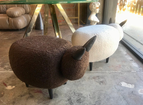 Ma39 Pouf in Carved Wood Dark Brown Sheep, Italy, 21st Century