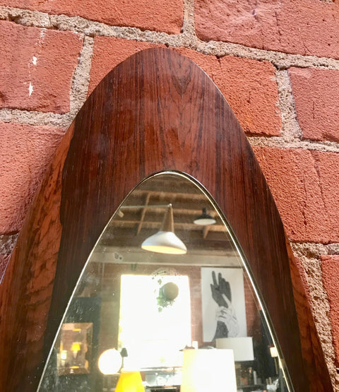 Italian Modern Wall Mirror Oval Teak Frame, 1950s