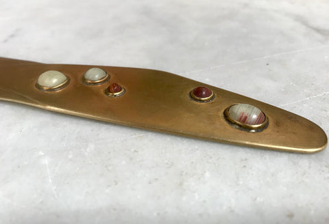 Rare Brass Letter Opener with Oval Cast Stones, France, 1940s
