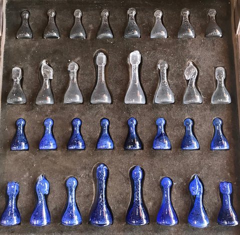 Blu Marble and Art Glass Chess Game Set, Italy ca. 1970s