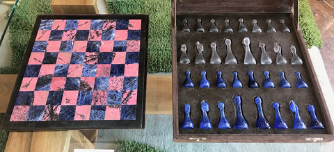 Blu Marble and Art Glass Chess Game Set, Italy ca. 1970s