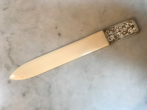 Deco Bone and Silver Letter Opener, Italy, 1930s