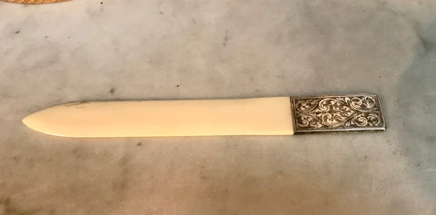Deco Bone and Silver Letter Opener, Italy, 1930s