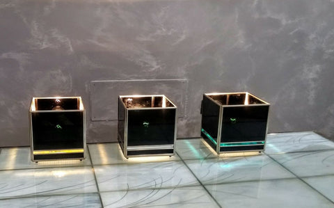 Mid-Century Modern Set Three Cubes Glass and Brass, Italy 1970s