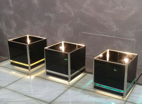 Mid-Century Modern Set Three Cubes Glass and Brass, Italy 1970s