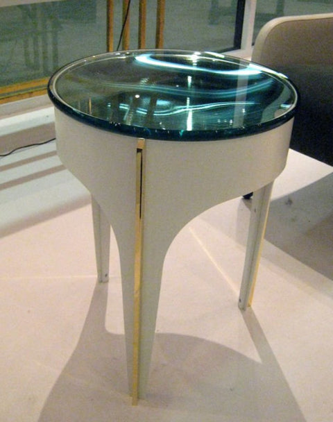 Ma 39's Custom Ivory and Brass Magnifying Lens End/Coffee Table