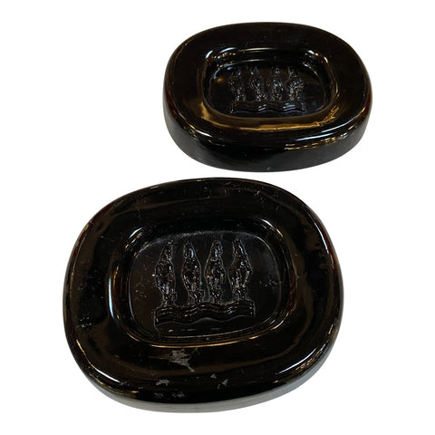 Vintage Murano Seguso Ashtray/Bowl Black w/Embossed Horses Italian 1950