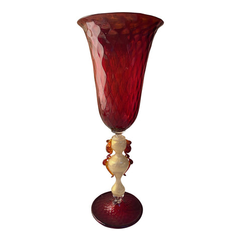 Vintage Italian Handcrafted Chalice in Blown Murano Red Glass